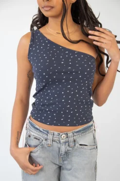 Ditsy Pointelle One Shoulder Top
