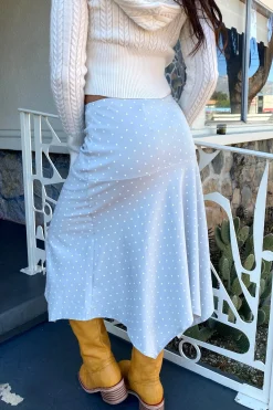 Dusty Blue Polka Dot Midi Skirt