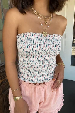 Floral Smocked Strapless Top
