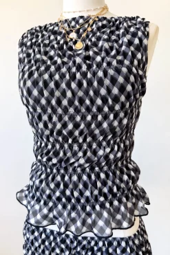 GIngham Sleeveless Stretch Lace Top