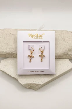Gold Dipped Cross Earrings