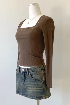 Grommet Long Sleeve Top