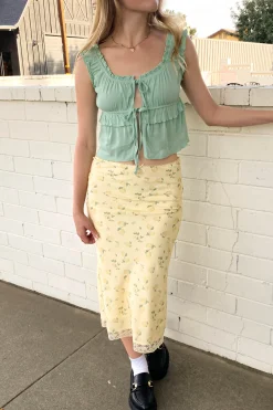 Lemon Print Midi Skirt