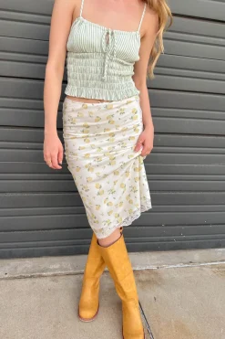 Lemon Print Midi Skirt