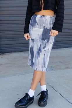 Marbled Mesh Midi Skirt