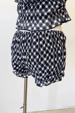 Mesh Checkered Ruffle Shorts
