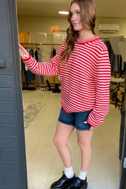 Oversized Crochet Striped Sweater
