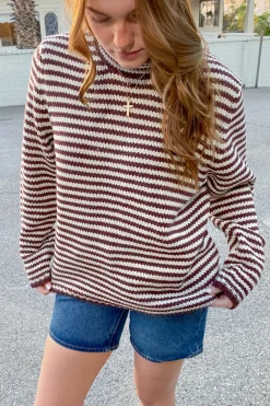 Oversized Crochet Striped Sweater