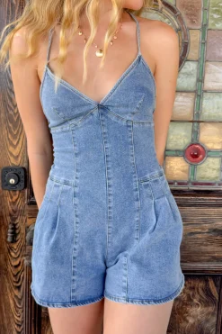Pleated Denim Romper