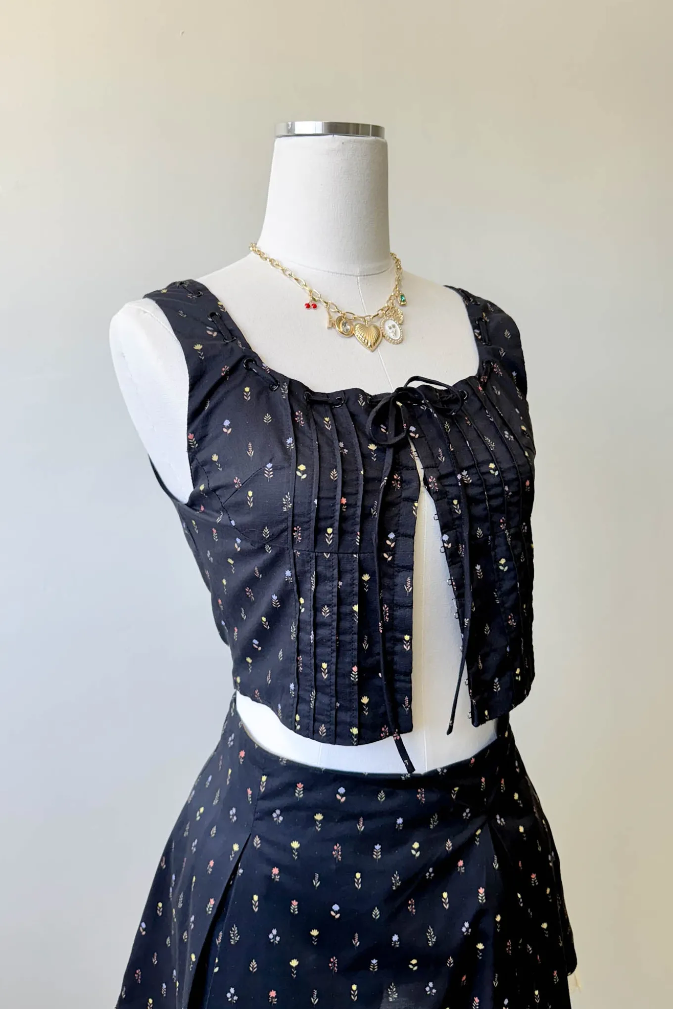 Pleated Floral Corset Top