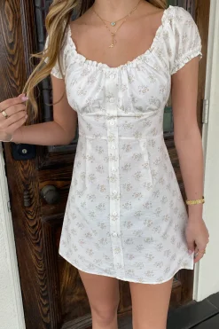Puff Sleeve Button Mini Dress