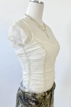 Ruched Stretch Lace Layering Top