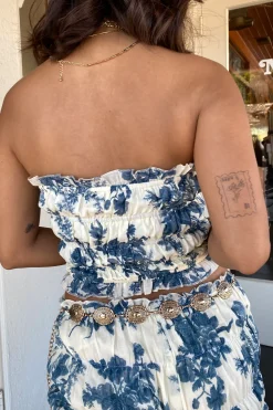 Ruffled Floral Strapless Top