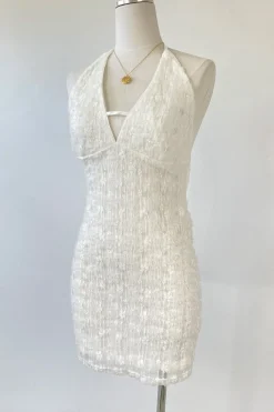 Sequined Stretch Lace Halter Dress