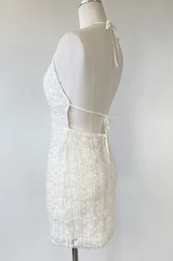 Sequined Stretch Lace Halter Dress