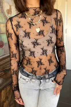 Sheer Lace Long Sleeve Top by For Good