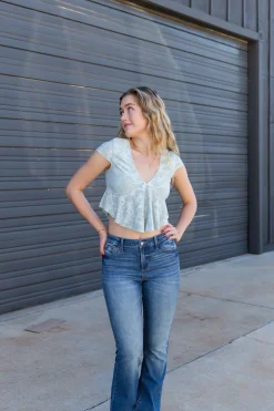 Textured Floral Cap Sleeve Top